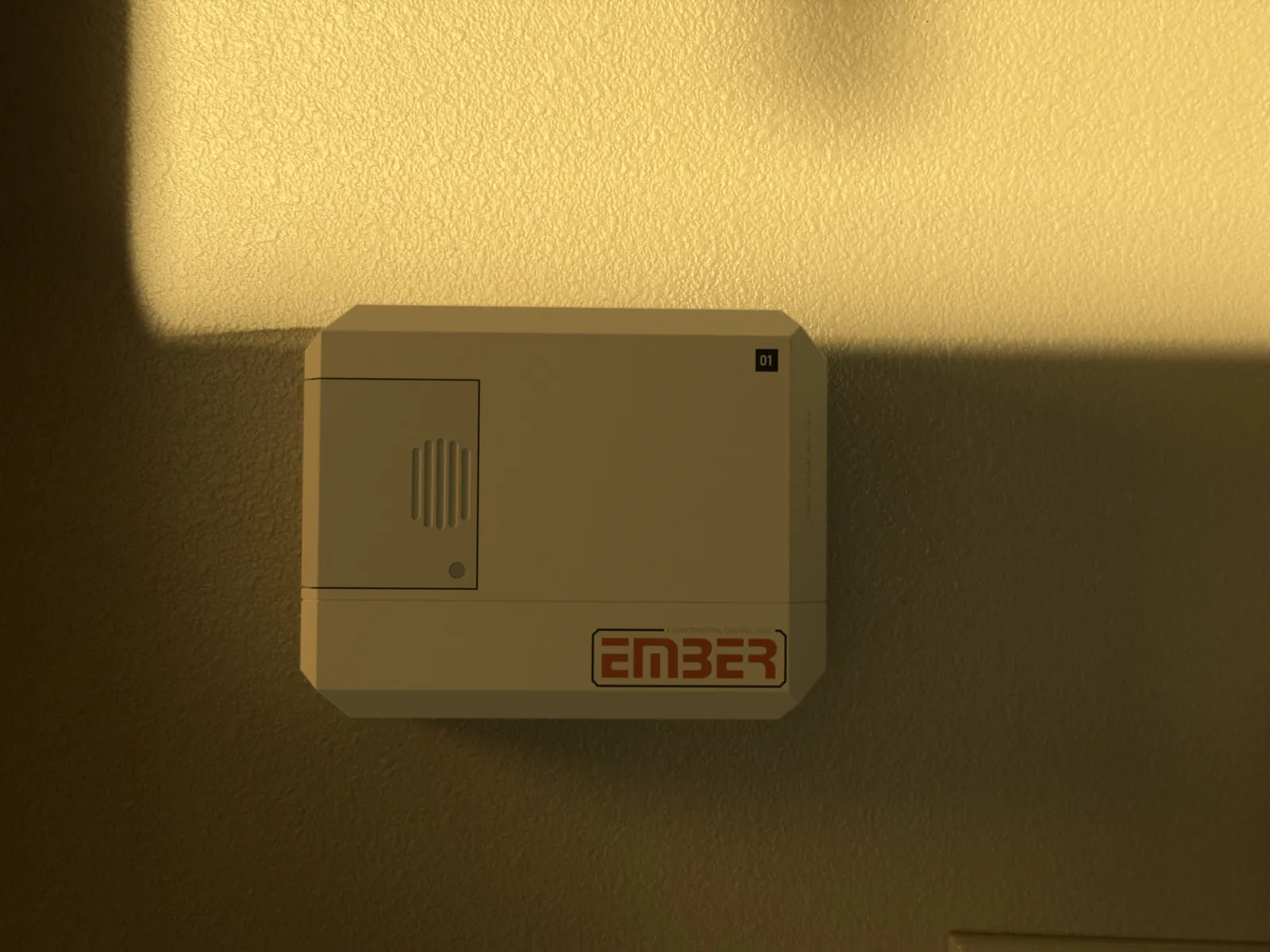 Photo of a sunlit wall with the Ember render placed where the thermostat is.