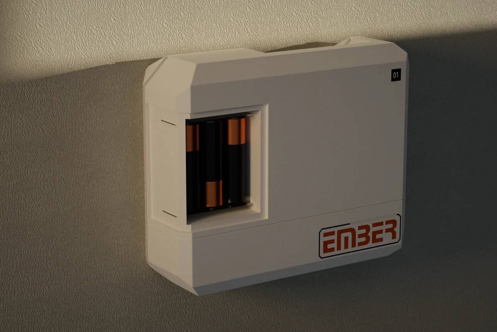 Ember with its battery cover removed, showing three AA cells.