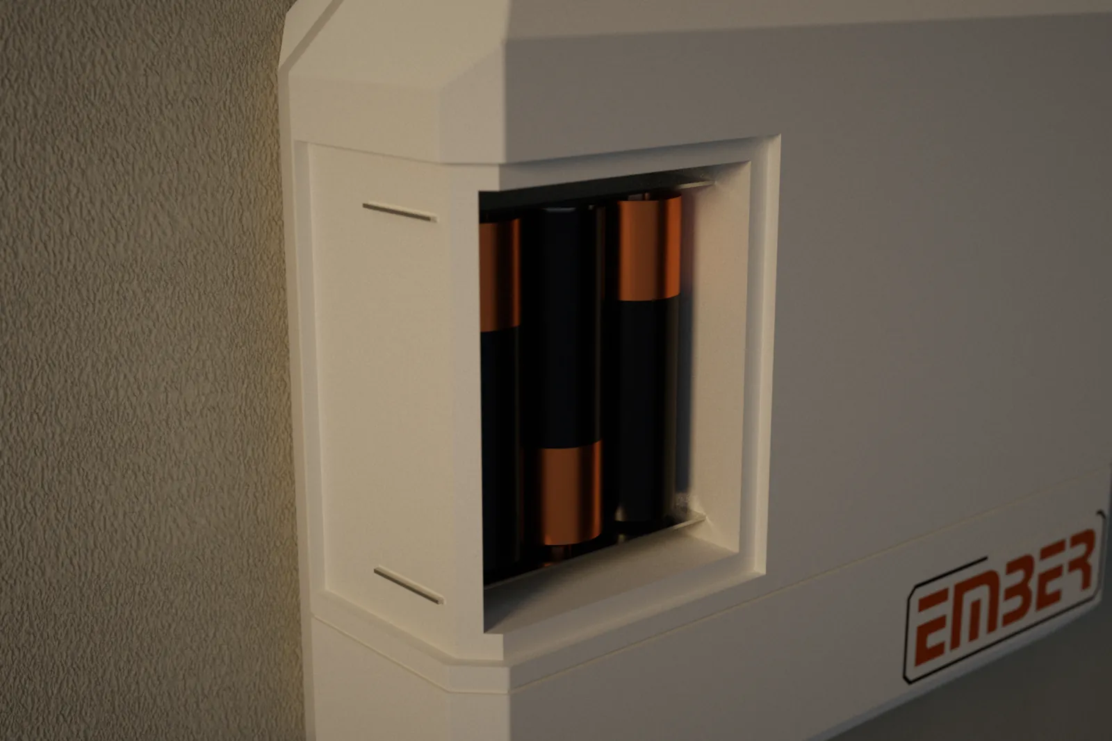 Close view of the three AA cells behind the removed battery cover.